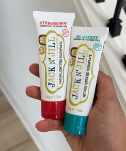 Jack N' Jill Natural Toothpaste for Babies & Toddlers - Safe if Swallowed, Xylitol, Fluoride Free, Organic Fruit Flavor, Makes Tooth Brushing Fun for Kids - Blueberry & Strawberry, 1.76 oz (2 Pack) 1.76 Ounce (Pack of 2) 20 61gUf G5HJL