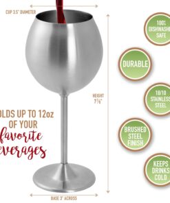 D'Eco Unbreakable 12 Oz Stainless Steel Wine Glasses (2 Pack)- Large Stemmed Matte Silver Wine Goblets - Reusable Indoor Outdoor Drinkware - Keeps Wine Chilled for Longer - Holiday Christmas Gift Idea 2 Count (Pack of 1) 17 61gc6dcTnTL