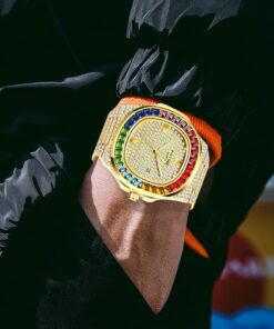 FANMIS Luxury Bling-ed Out Colorful Full Diamond Watches Fashion Quartz Analog Stainless Steel Band Bracelet Wrist Watch Gold 21 61gcetL7 yL