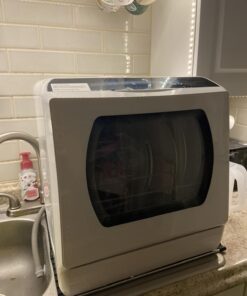 Hermitlux Countertop Dishwasher, 5 Washing Programs Portable Dishwasher With 5-Liter Built-in Water Tank For Glass Door 60 61gfHdYwZ6L