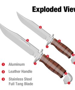 Mossy Oak 2-piece Bowie Knife, Fixed Blade Hunting Knife with Leather Handle, Sheath Included 33 61ghDO1quL