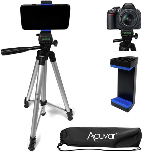 Acuvar 50" Smartphone, Camera & Camcorder Tripod with Phone Mount to Fit All Phones, iPhone & All Samsung Galaxy Android & Nikon Canon Sony Olympus Fuji Cameras & Much More with Carrying Bag Universal Mount