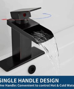 Alternative view of BWE Oil Rubbed Bronze Bathroom Faucet Modern Waterfall for Sink 1 Hole or 3 Hole Rustic Bath Vanity Faucets Single Handle Mixer Tap with Supply Lines