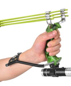 NOBONDO Strong Folding Slingshot - Powerful Adjustable Slingshot Rocket with Wrist Brace Hunting Survival Catapult with 2 Rubber Bands and 100 Ammo Balls Camouflage Green 16 61gs4ZrCRkS