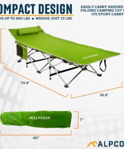 Alpcour Folding Camping Cot – Deluxe Collapsible Single Person Bed in a Bag w/Pillow for Indoor & Outdoor Use – Ultra Lightweight, Comfortable, Heavy Duty Design Holds Adults & Kids Up to 300 Lbs Grey 20 61gyVWrvECL