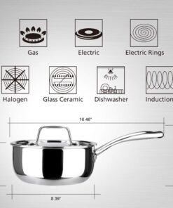 Duxtop Whole-Clad Tri-Ply Stainless Steel Saucepan with Lid, 3 Quart, Kitchen Induction Cookware 3 Qt 28 61gycnEMiwL