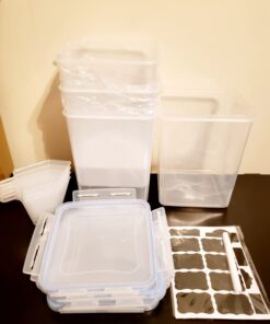 Vtopmart Large Food Storage Containers 5.2L / 176oz, 4 Pieces BPA Free Plastic Airtight Food Storage Canisters for Flour, Sugar, Baking Supplies, with 4 Measuring Cups and 24 Labels, Blue 5.2L--4.7quart 40 61gys2xN2HL