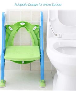 Potty Training Toilet Seat with Step Stool Ladder for Boys and Girls Baby Toddler Kid Children Toilet Training Seat Chair with Handles Padded Seat Non-Slip Wide Step (Blue Green) Blue+Green 42 61gzjVVzUDL