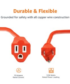 Amazon Basics 100-Foot 3-Prong Vinyl Indoor/Outdoor Extension Cord - 10 Amps, 1250 Watts, 125 VAC - Orange 100 ft 20 61h jxfj7kL