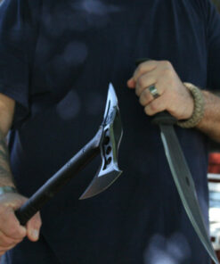 M48 Tactical Tomahawk Military Axe - Black Color | 3 ⅞” Cast Stainless Steel Combat Axe with Piercing Spike | Nylon Cord Wrapped Fiberglass Handle | Camping and Tactical Gear | 15” Length 36 61hCAZTBIlL