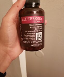 Amazon Elements Elderberry Complex, Immune System Support Tablet, Berry Flavored Lozenges, Adult, Unisex, 60 Count, Elderberry 100mg, Vitamin C 103mg, Zinc 12mg per Serving (Packaging may vary) 39 61hGU6ycBL