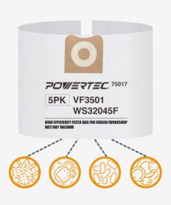 POWERTEC VF3501, WS32045F Replacement Bags for Ridgid & Workshop 3-4.5 Gallon Wet/Dry Vacs, Fits WD40500, WD40700, WD40501, WD45500, WD45220, 5PK (75017) 3-4.5 Gal, 5 PK 11 61hGqTQX0zL