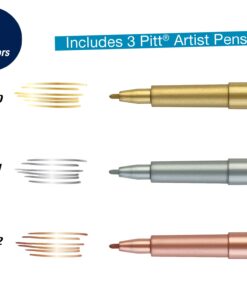 Faber-Castell Metallic PITT Artist Pens - 3 Colored Metallic Colors - Smooth Bullet Nibs (Classic Metallic) 3 Count (Classic Metallic) 7 61hPSXU4ML