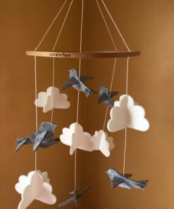 Sorrel + Fern Baby Crib Mobile (Birds and Clouds) - Felt Nursery Ceiling Decoration and Baby Shower for Girls & Boys - Grey & White Birds & Clouds 36 61hQNs0Y5vL