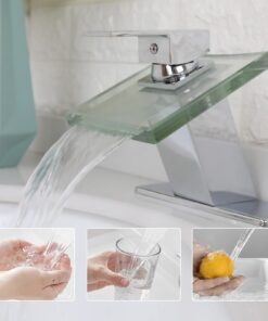 BWE Waterfall Bathroom Faucet Chrome Glass Spout Bathtub Sink Faucets with Supply Lines Single Handle Single Hole Modern Lavatory Vanity Bath Mixer Tap 30 61hWQVp2 UL