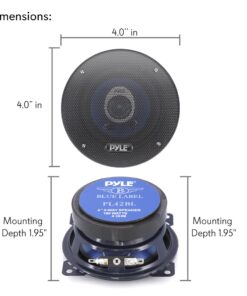 Pyle 4" Car Sound Speaker (Pair) - Upgraded Blue Poly Injection Cone 2-Way 180 Watt Peak w/ Non-fatiguing Butyl Rubber Surround 110 - 20Khz Frequency Response 4 Ohm & 3/4" ASV Voice Coil - PL42BL 24 61hWsa4RYVL