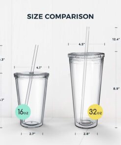 Maars Drinkware Bulk Double Wall Insulated Acrylic Tumblers with Straw and Lid (Set of 12), 16 oz, Clear 12 Count (Pack of 1) 25 61hY1VfVgQL