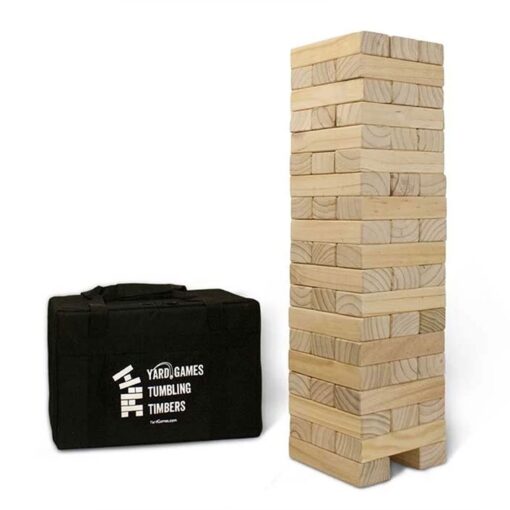 Yard Games Giant Tumbling Timbers with carrying case starts at 2.5-feet tall and builds to 5-feet 30 Inch Natural