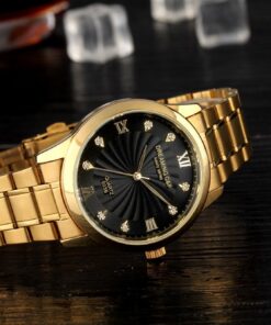 DREAMING Q&P IP Gold Plating Steel Roman Numeral Dial with Rhinestones Mens Wrist Watches for Man Black 003 golden & Black 32 61hfhCcH5BL 2