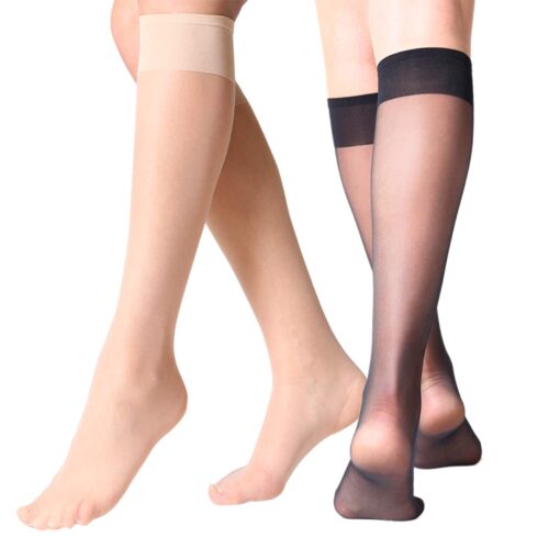 MANZI 12 Pairs Lady's Sheer Knee High Stockings for Women One Size Black and Nude