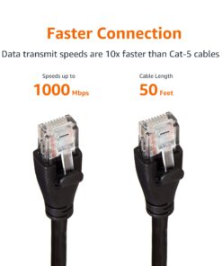 Amazon Basics RJ45 Cat-6 Ethernet Patch Cable, 1Gpbs Transfer Speed, Gold-Plated Connectors, 50 Foot For PC, TV, tablet, router, printer 1-Pack 22 61hkq2FRHbL