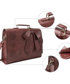 ECOSUSI Women's Briefcase Vegan Leather Laptop Bag for Work Shoulder Computer Satchel Bag with Detachable Bow 14 inch Coffee 36 61hm6cH85OS
