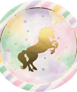 Alternative view of Unicorn Sparkle Party Supplies Pack Serves 16: Dinner Plates, Luncheon Napkins, Cups, and Table Cover, with Birthday Candles Deluxe (Bundle for 16)
