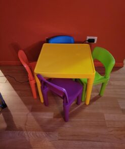 Humble Crew Kids Plastic 4 Set, Yellow Table/Vibrant Chairs 39 61hx00n K4L