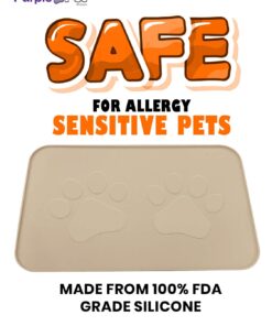 Alternative view of Extra Large Pet Feeding Bowl Mat with Logo - Food Grade Silicone - Hygienic and Safe for Allergic Dogs and Cats - Prevent Pet Water Food Spills - Spill Edge Protect Floor - Non Slip (Taupe 22" by 14") Taupe 22" by 14"