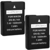 ecoEfficiency 2-Pack of EN-EL14, EN-EL14A Batteries for Nikon D3500, D3100, D3200, D3300, D3400, D5100, D5200, D5300, D5500, D5600, DF, Coolpix P7000, P7100, P7700, P7800 DSLR Cameras 38 61i1W7GIozL