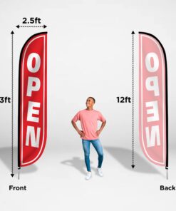 LookOurWay Feather Flag Set - 12 Feet Tall Advertising Flag Banner with Fiberglass Pole Kit and Rotating Ground Spike for Business Promotion - Grand Opening Theme - Open Red and White Red/White 10 61i4y9IaIIL