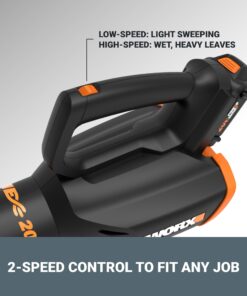 Worx 20V 2-Speed Cordless Leaf Blower with Turbine Fan, Lightweight for Lawn Care - Battery & Charger Included w/ 1 20V 2.0Ah Battery & Charger 15 61i5TUAssL