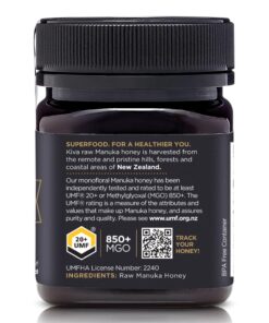 Kiva Raw Manuka Honey, UMF 20+ | MGO 850+ | 100% Pure Genuine New Zealand (8.8oz/250g Bottle) | Non-GMO | No Antibiotics | Traceable | Certified 8.8 Ounce (Pack of 1) 35 61iBZiHVYeL