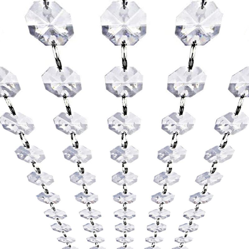 Crystal Acrylic Gems Bead Garland Strands, KinHom 16 Feet Hanging Clear 14mm Daimond Beads Chain Garlands for Manzanita Tree Centerpiece, Chandelier Bead Lamp Chain, Christmas/Wedding Party Decoration Stainless Steel 16 ft, Diameter 14 mm