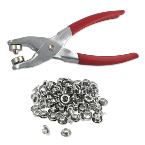 1/4" Grommet Eyelet Setting Pliers with 100 Silver Grommets