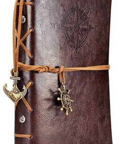 EvZ Leather Writing Journal Notebook, 7 Inches Vintage Nautical Spiral Blank String Diary Notepad Sketchbook Travel to Write in, Unlined Paper, Retro Pendants, Classic Embossed, Coffee 61 61iNdaBxItL