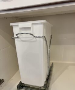Household Essentials Glidez Chrome-Plated Steel Pull-Out/Slide-Out Discreet Single 9 Gallon Plastic Trash Can for Under Cabinet Use - Fits Standard Size Cabinet, Chrome and White 9 Gallon - Single Trash Can 28 61iPawZJnrL