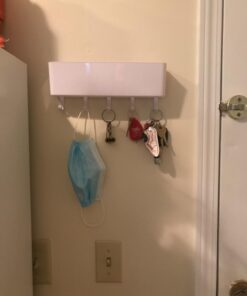 mDesign Wall Mount Modern Plastic Mail Organizer Storage Basket - 5 Hooks - for Entryway, Mudroom, Hallway, Kitchen, Office - Holds Letters, Magazines, Coats, Keys - White 30 61iTaRDNsiL