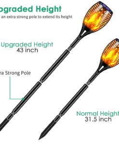 TomCare Solar Lights Upgraded, 43" Waterproof Flickering Flames 96 LED Torches Lights Outdoor Solar Landscape Decoration Lighting Auto On/Off Pathway Lights for Garden Patio Yard Christmas, Black(4) Black-style 1 23 61iUDSynTUL