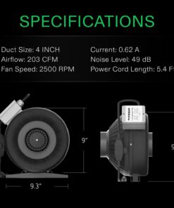 VIVOSUN Z4 4 Inch Inline Duct Fan, 203 CFM Ventilation Fan with Variable Speed Controller for Grow Tent, Indoor Garden Ventilation, Black 25 61iV6ASFbWL