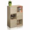 Furinno Pasir 3 Tier Shelf with 3 Door/Round Handle, Steam Beech 23.6(W)x9.4(D)x31.5(H) inches