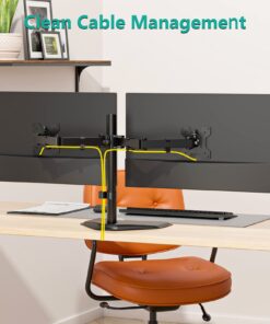 WALI Free Standing Dual LCD Monitor Fully Adjustable Desk Mount Fits 2 Screens up to 27 inch, 22 lbs. Weight Capacity per Arm, with Grommet Base (MF002), Black 30 61iWgK6RtcL