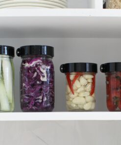 AMZUShome Fermenting Lids Kit Waterless Airlock For Wide Mouth Mason Jar Fermentation Not Crock Pots,Make Sauerkraut,Kimchi,Pickles Or Fermented Foods.4 Pack+1 Pump(Black) Black 4 18 61iWhCGWWHL