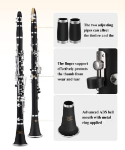 Eastar B Flat Clarinet for Beginner, Ebonite Clarinet Nickel-plated with 2 Barrels, 3 Reeds, White Gloves, Hard Case, Cleaning Kt, ECL-300 Nickel keys, Student style 31 61ialkuiBnL