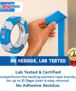 GripBlue Blue Painters Tape 1 inch Wide, Masking Tape Blue .94in x 60yds, 36 Rolls of Blue Paint Tape, 1 Inch Painters Tape for Sharp Lines, Blue Tape is Surface-Safe & Residue-Free 1 in/.94 (Case 36) 8 61idPb1L9dL