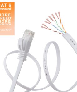 Cat 6 Ethernet Cable 15 ft, Outdoor&Indoor 10Gbps Support Cat7 Network, Flat Internet RJ45 LAN Patch Cords, Solid Cat6 High Speed Computer Wire with Clips for Router, Modem, PS4/5, Xbox, Gaming, White 15ft 25 61iomndgGCL