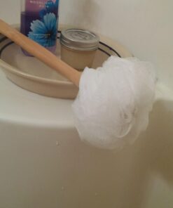 Shower Loofah on a Stick Body & Back Scrubber - Long Handled Mesh Bath Sponge Pouf Luffa Brush on a Stick with a Wood Handle for Men & Women - Easy Reach Body Wash & Lotion Applicator 1 Count (Pack of 1) 38 61iowsgAgSL