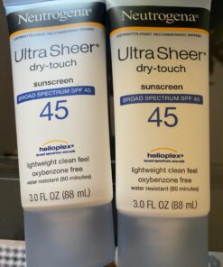 Neutrogena Ultra Sheer Dry-Touch Water Resistant and Non-Greasy Sunscreen Lotion with Broad Spectrum SPF 45, TSA-Compliant travel Size, 3 Fl Oz, Pack of 2, 6 Fl Oz 3 Fl Oz (Pack of 2) 28 61iruuqc07L