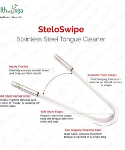 HealthAndYoga(TM) SteloSwipe Tongue Cleaner Scraper - Hygienic Seal-Pack - Surgical Grade Stainless Steel, Non-Synthetic Grip - Sterilizable Metal Tongue Scraper for Adults (1 Pack with Storage Bag) Surgical Steel - 1 Pack 34 61ivRbqH0OL
