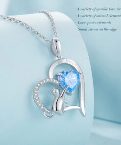 WOSTU Unicorn Necklace Forever Love Heart Paw Cat Sloth Koala Necklace for Women Girl Silver Plated with Colorful CZ Heart Pendant Cat & Blue 24 61iykBMvML 2